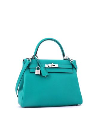 Kelly 28 Handbag Blue Clemence with Palladium Hardware