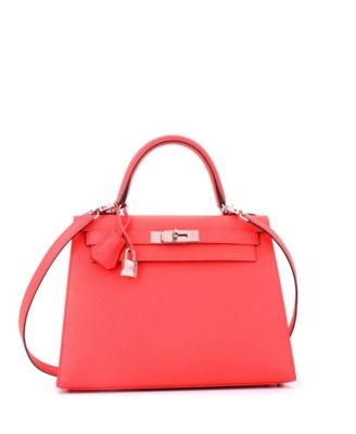 Kelly 28 Handbag Pink Epsom with Palladium Hardware