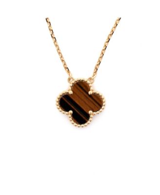 Vintage Alhambra Pendant Necklace 18K Gold and Tiger Eye, 16.5"