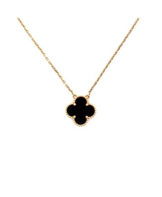  Vintage Alhambra Pendant Necklace 18K Gold and Onyx, 16.25"