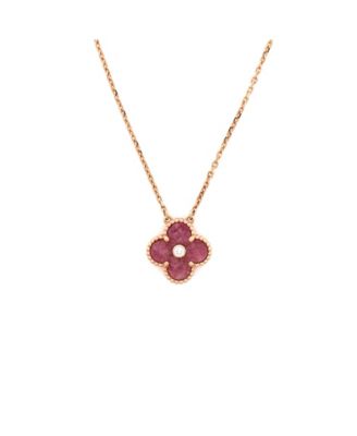  Vintage Alhambra Pendant Necklace 18K Rose Gold and Rhodonite with Diamond, 16.25"