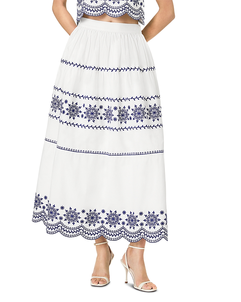 French Connection Alissa Cotton Embroidered Midi Skirt
