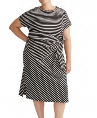 Plus Size Crescent Breton Stripe Knot Dress