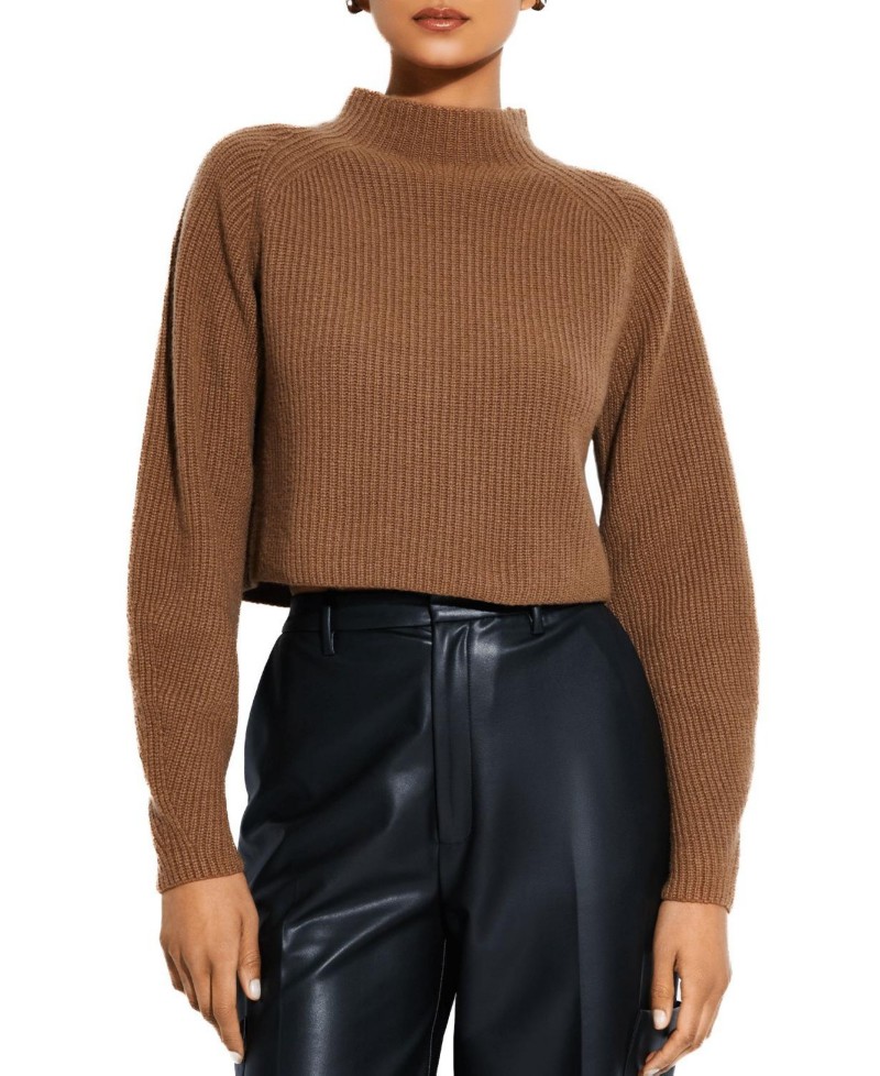 Lapointe Cashmere Silk Cropped Raglan Sweater in Camel
