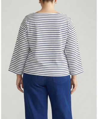  Women's Plus Size Montauk Breton Stripe Bell Sleeve Top
