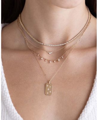 14K Yellow Gold Cultured Freshwater Pearl & Diamond Tube Bar Dangle Necklace, 16"