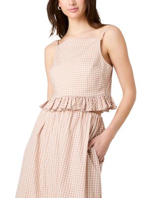 Lilah Stretch Cotton Petite Gingham Ruffle Peplum Top