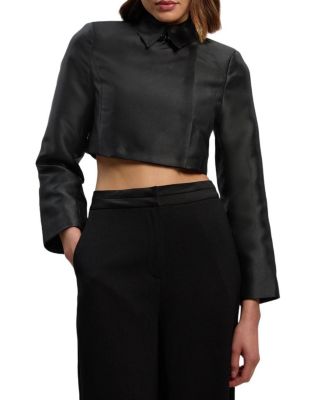Satin Twill Cropped Wrap Tailored Jacket