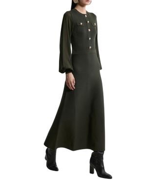 Military Trim Chiffon Sleeve Knit Dress
