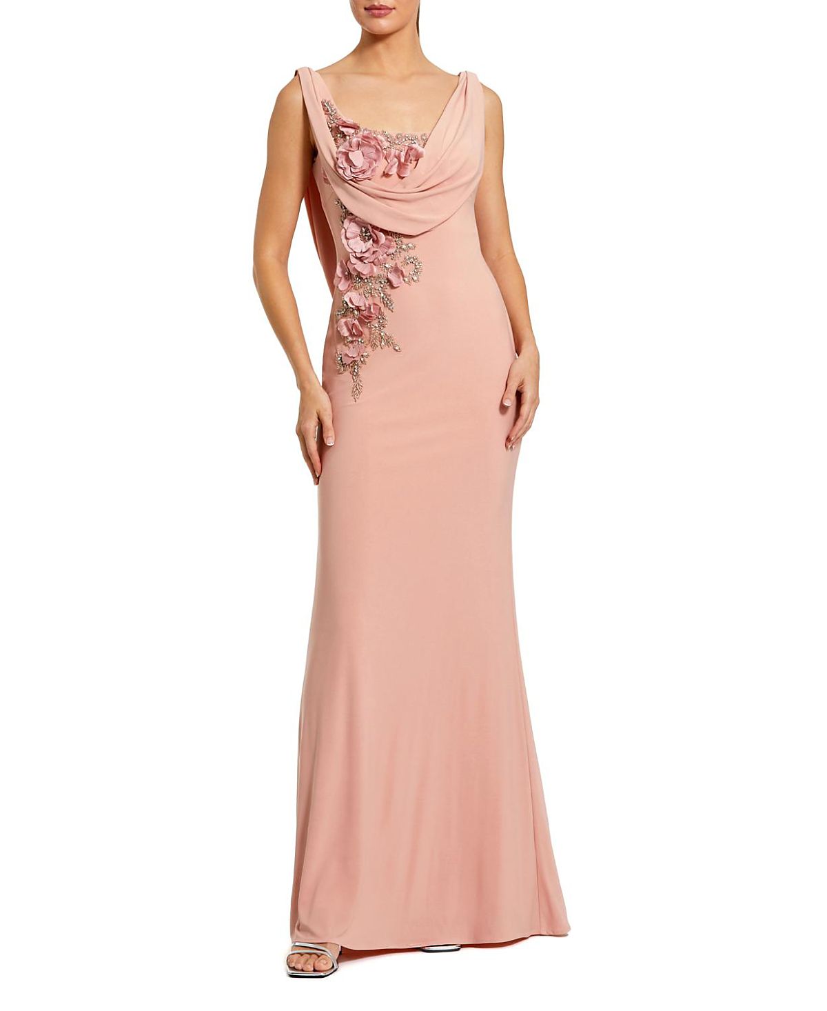 Mac Duggal Sleeveless Jersey Cowl Neck Gown With Beading