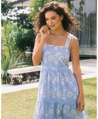  Lizzie Pinstripe Eyelet Tiered Midi Dress