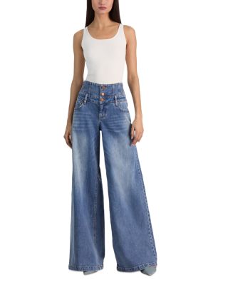 Whit Mid Rise Corset Button Jeans in Brooklyn Blue