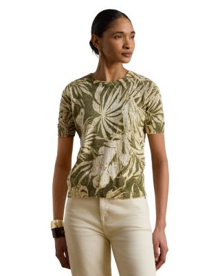 Palm Frond Print Short Sleeve Sweater