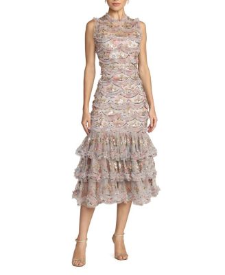  Multicolor Sleeveless Sequin Tiered Ruffle Midi Dress