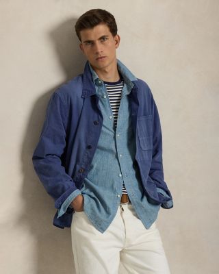 Classic Fit Long Sleeve Chambray Cotton Button Down Shirt