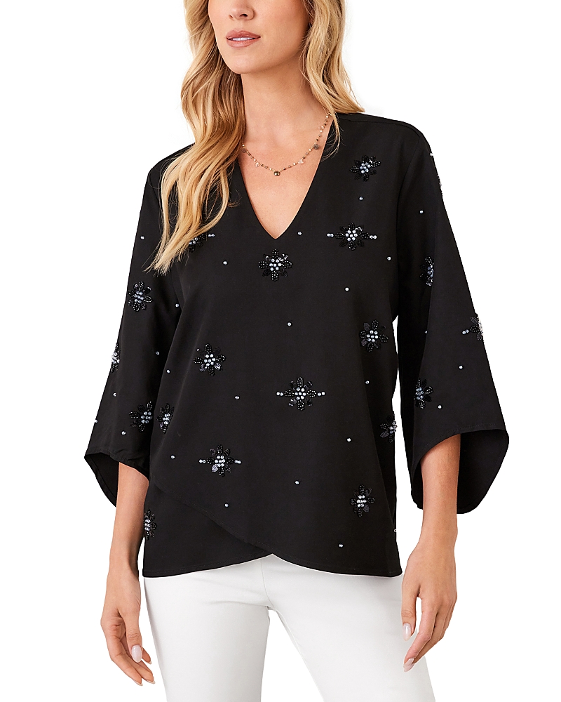 Karen Kane Bracelet Sleeve Embellished Asymmetric Top · L