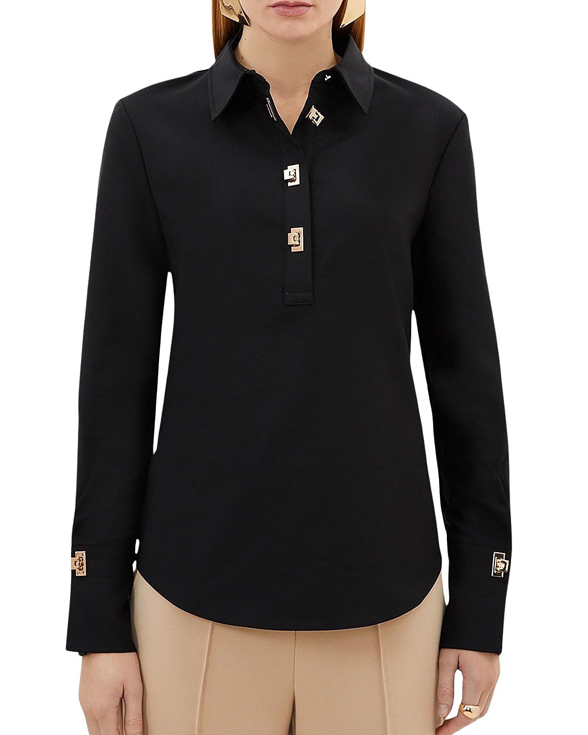 Karen Millen Techno Cotton Gold Clasp Shirt