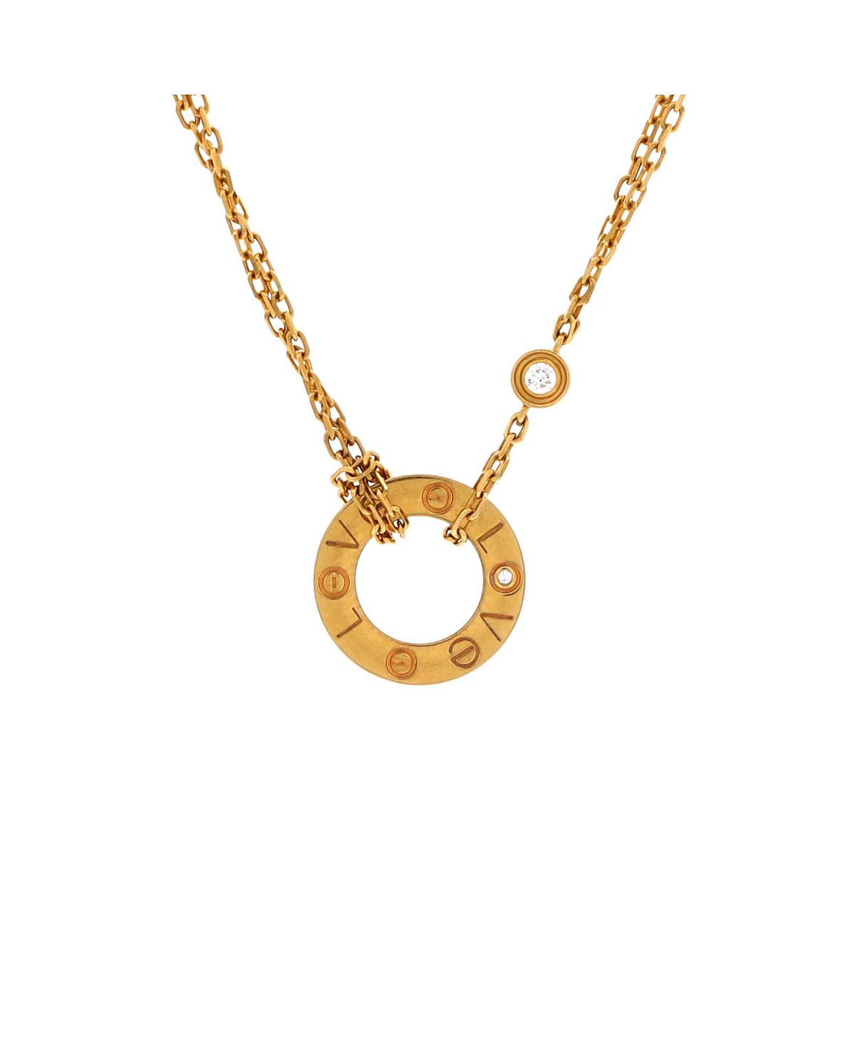 Pre-Owned Cartier 2 Diamonds Love Pendant Necklace 18K Gold and Diamonds