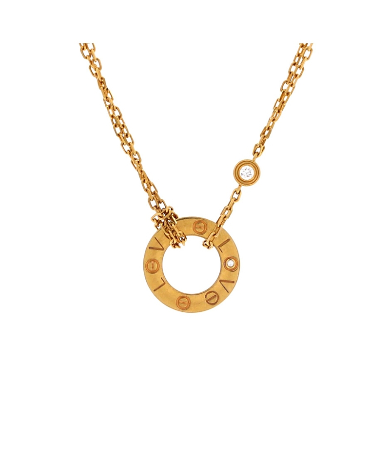 Pre-Owned Cartier 2 Diamonds Love Pendant Necklace 18K Gold and Diamonds, 16