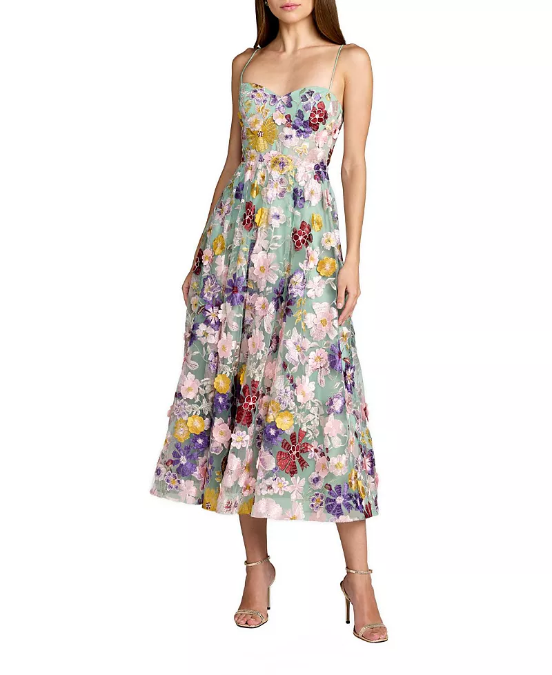 Mac Duggal Sweetheart Neck Embroidered Midi Dress