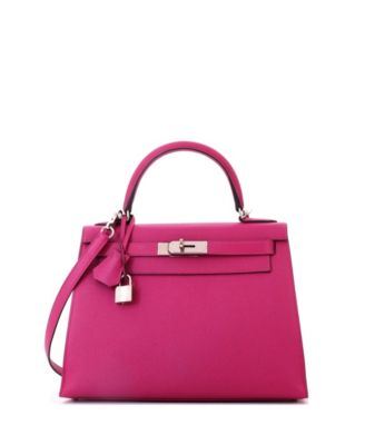 Kelly 28 Handbag Pink Epsom with Palladium Hardware