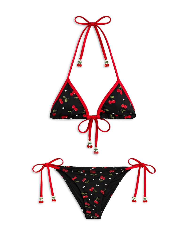 KatieJnyc Girls' Tween Cherry Print Two Piece Swimsuit - Big Kid