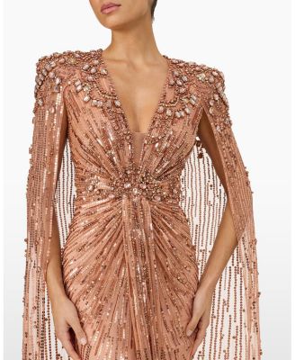  Lotus Lady Sequin-Embellished Cape Gown