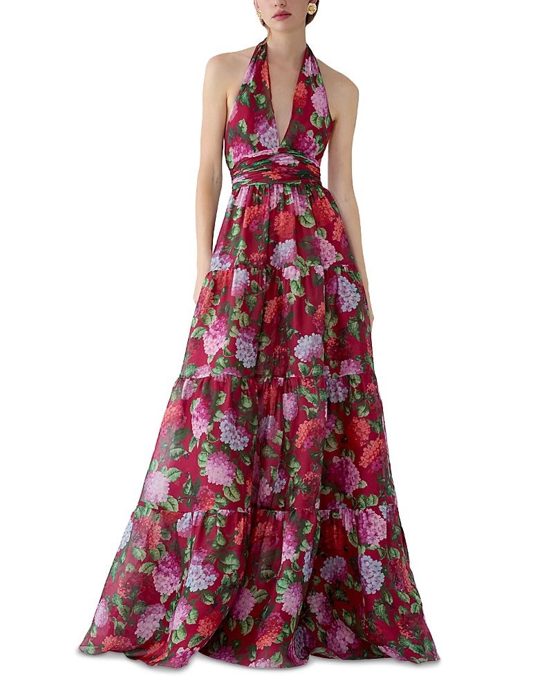 Carolina Herrera Halter Neck Tiered A Line Silk Gown