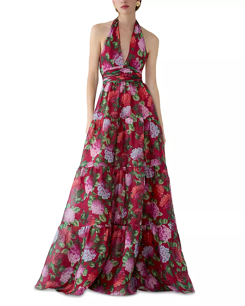 Carolina Herrera Halter Neck Tiered A Line Silk Gown