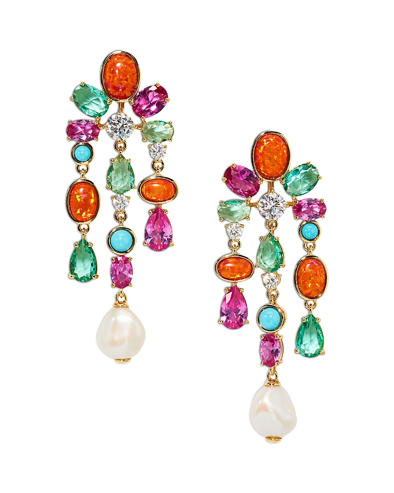 Nadri Frieda Multi Stone Asymmetrical Chandelier Earrings