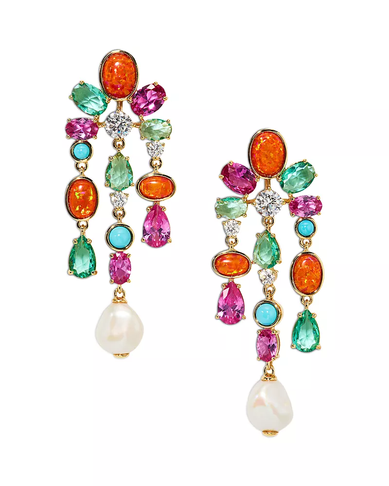 Nadri Frieda Multi Stone Asymmetrical Chandelier Earrings