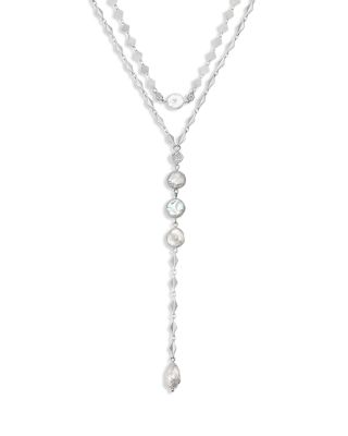 Summer Dreamin' Pav&eacute; & Cultured Freshwater Pearl Collar & Lariat Necklaces, Set of 2
