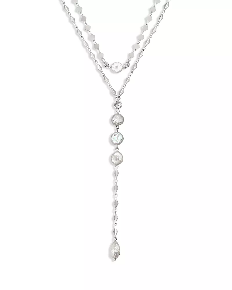 Ettika Summer Dreamin' Pave & Cultured Freshwater Pearl Collar & Lariat Necklaces, Set of 2