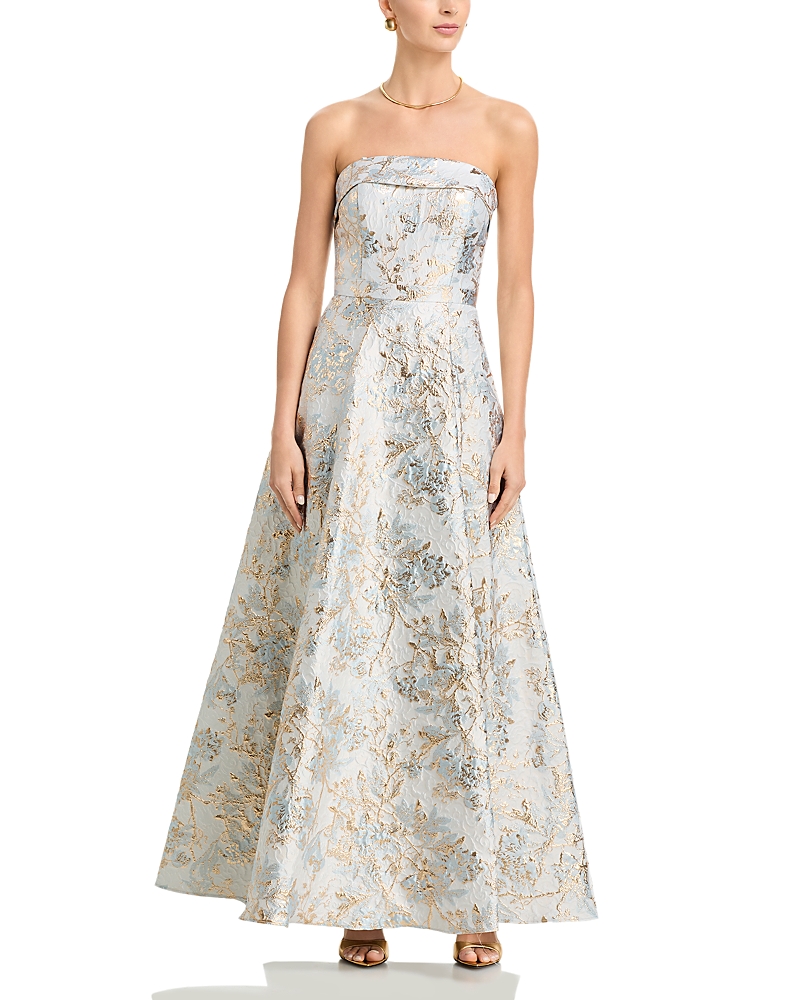 Aqua Long Brocade Strapless Bungalow Dress - Exclusive