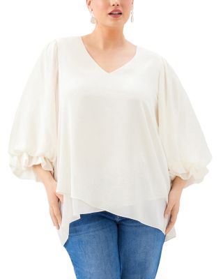 Plus Size Layered Sleeve Asymmetric Top