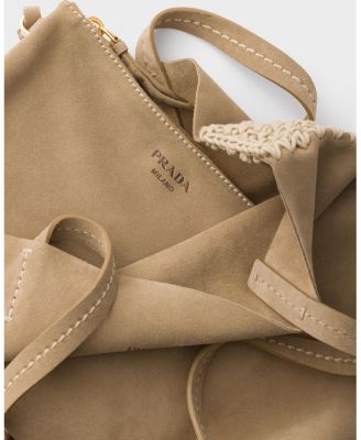  Large Suede And Crochet Tote Bag