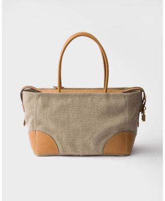 Large Linen And Leather Tote Bag