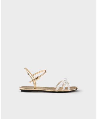  Women's Flat Patent And Metallic Leather Sandals