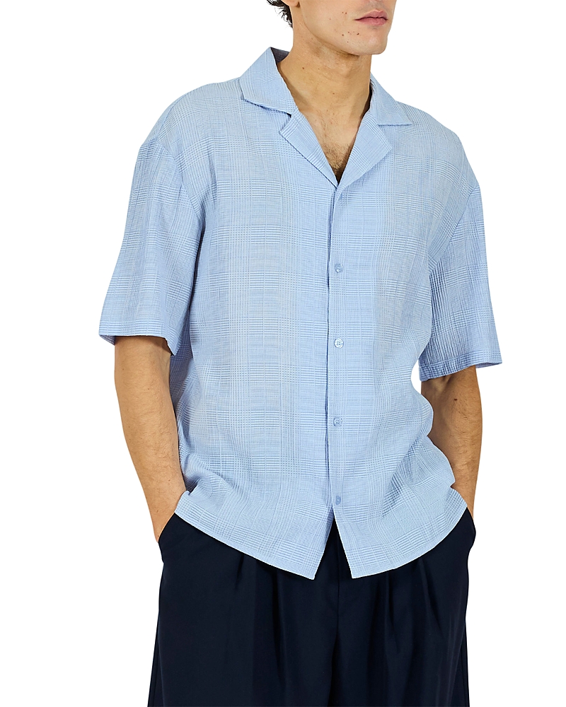Krost Camp Collar Micro Plaid Bowling Shirt