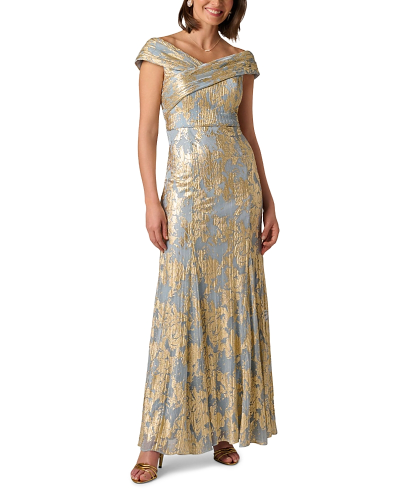 Adrianna Papell Foil Leaf Mermaid Gown