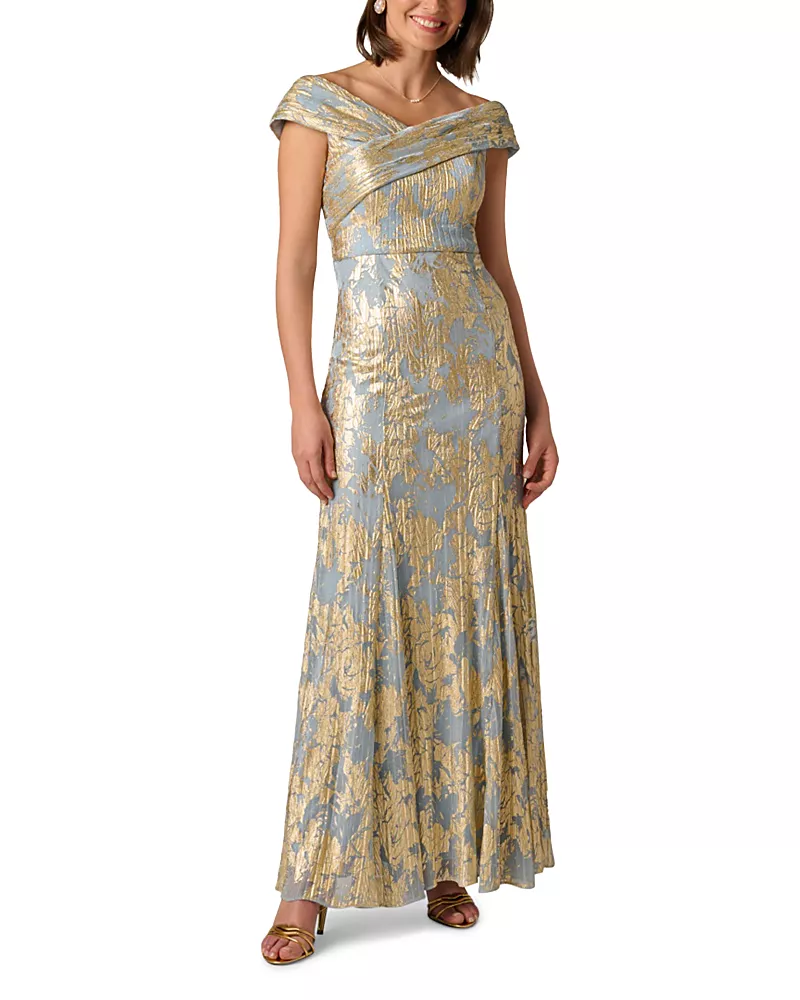 Adrianna Papell Foil Leaf Mermaid Gown