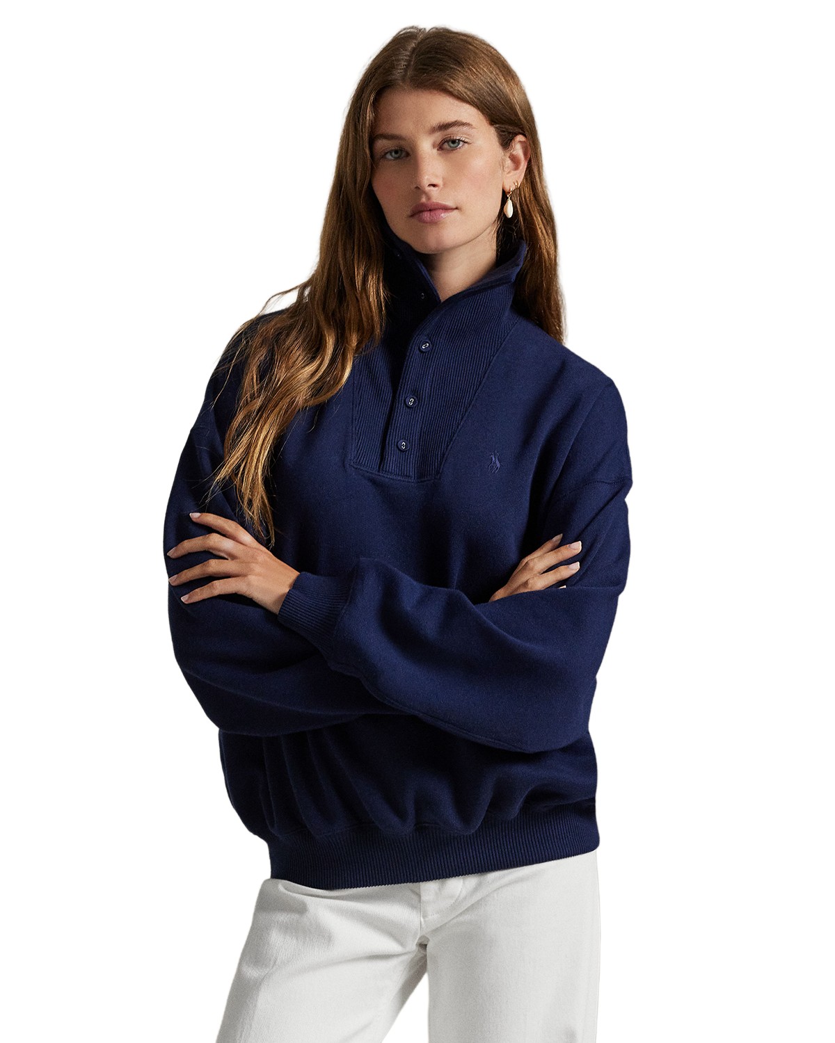 Ribbed Trim Mockneck Pullover Sweatshirt