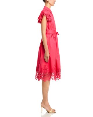 T Tahari Women's Lace-Trim Flutter-Sleeve Shirtdress - Fire Brick - Size XS