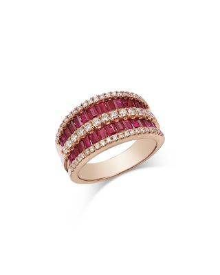 Ruby & Diamond Concave Multirow Statement Ring in 14K Rose Gold