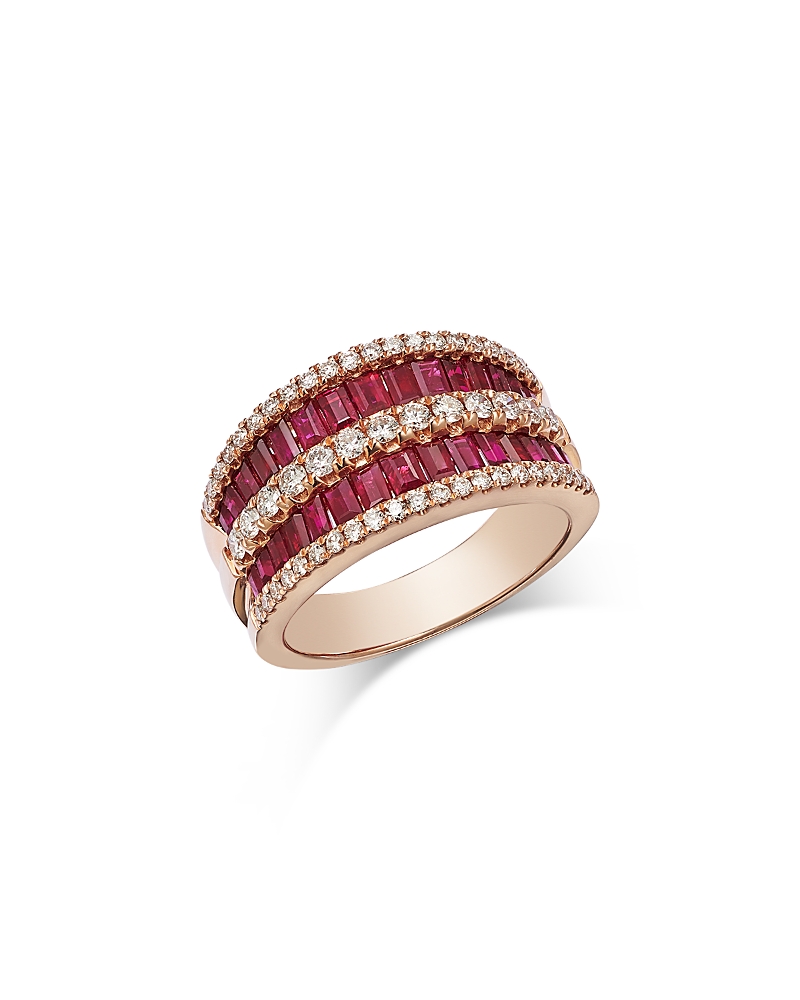 Bloomingdale's Fine Collection Ruby & Diamond Concave Multirow Statement Ring in 14K Rose Gold