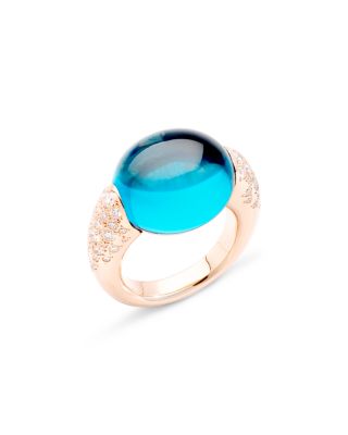 18K Rose Gold Iconica London Blue Topaz & Diamond Ring