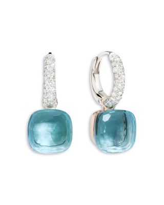 Pomellato Nudo Earrings with Blue Topaz and Diamonds in 18K White and Rose Gold