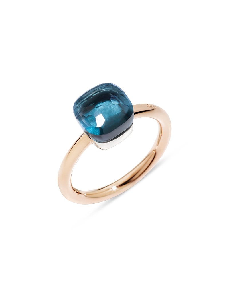 Pomellato 18K White & Rose Gold Nudo London Blue Topaz Solitaire Ring