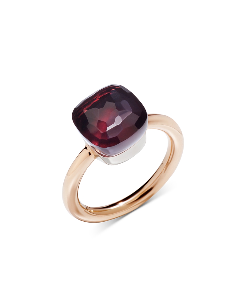 Pomellato 18K White & Rose Gold Nudo Garnet Cushion Cut Solitaire Ring