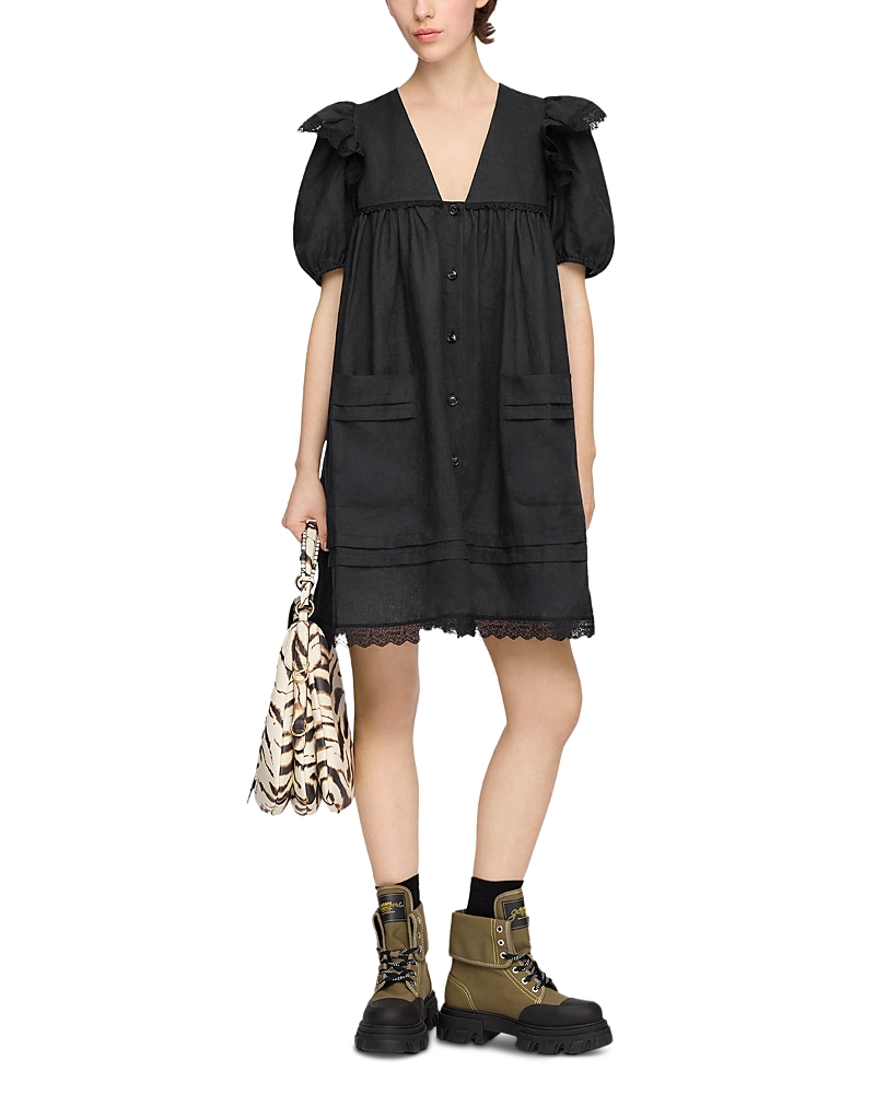 Ganni Black Linen Mini Dress
